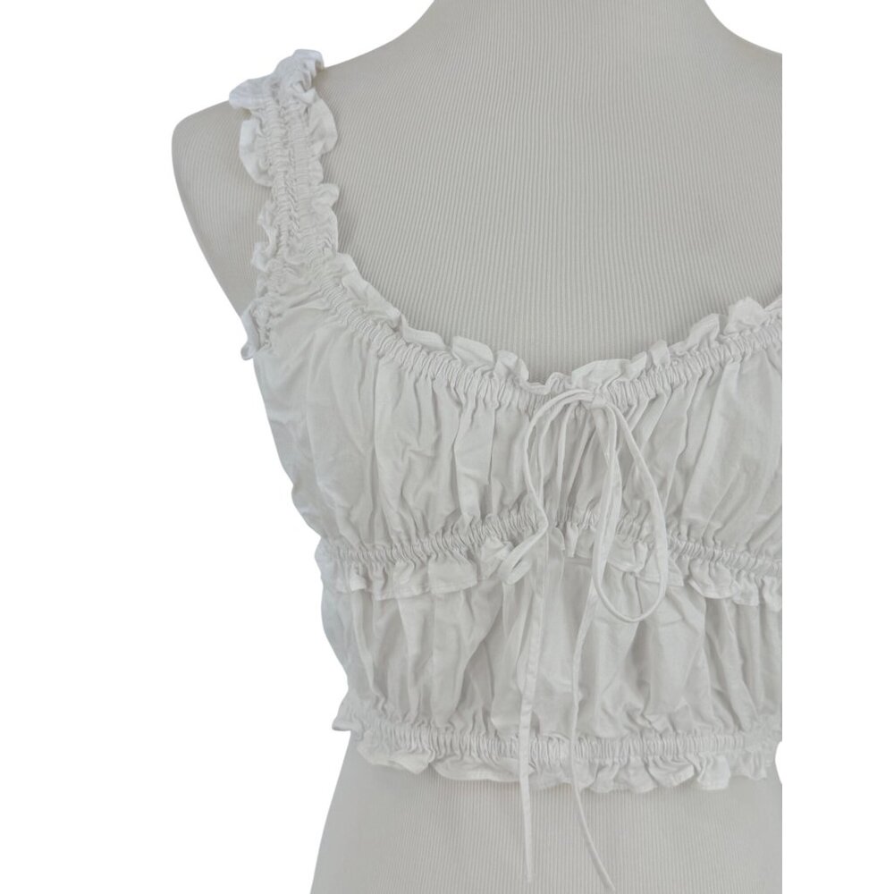 Zara White Milkmaid Cotton Corset Crop Top | Coquette Cottagecore Romantic Boho - Picture 3 of 13